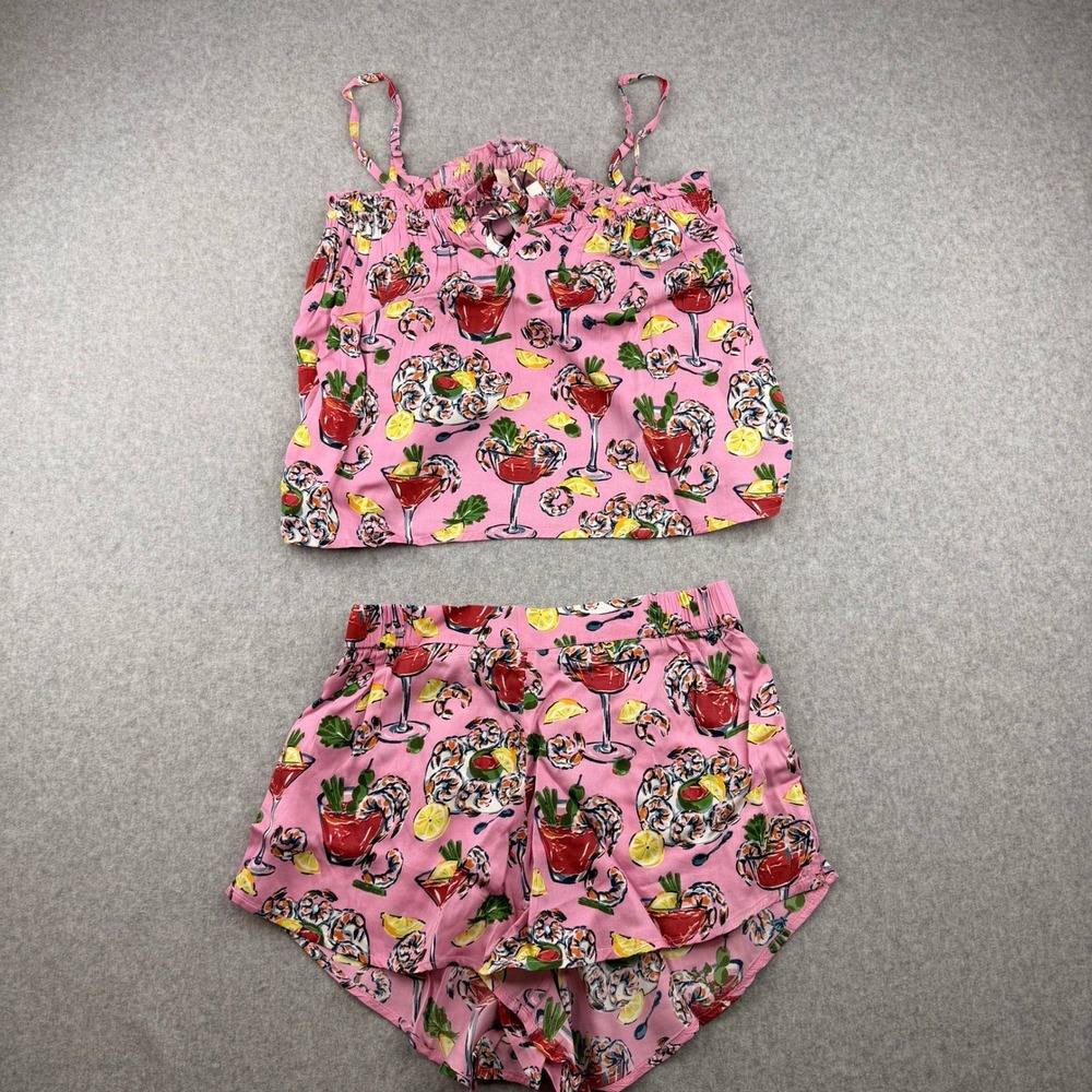 Printfresh  Satin Sydney Pajama Set Parlor Pink Shrimp Cocktail XXS PJ199SCT-PR